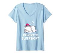 Donna Ice Polar Bear Bears Nap Sleeping Sleep Pigiama Camicia da Notte Maglietta con Collo a V, Celeste, XL