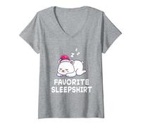 Donna Ice Polar Bear Bears Nap Sleeping Sleep Pigiama Camicia da Notte Maglietta con Collo a V, Grigio Melange, S