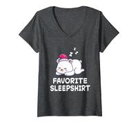 Donna Ice Polar Bear Bears Nap Sleeping Sleep Pigiama Camicia da Notte Maglietta con Collo a V, Grigio Scuro, XXL
