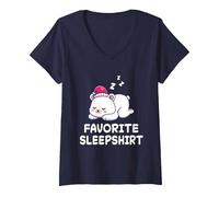 Donna Ice Polar Bear Bears Nap Sleeping Sleep Pigiama Camicia da Notte Maglietta con Collo a V, Navy, S