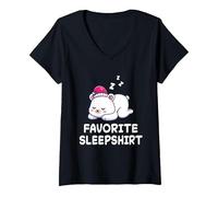 Donna Ice Polar Bear Bears Nap Sleeping Sleep Pigiama Camicia da Notte Maglietta con Collo a V, Nero, S