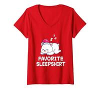Donna Ice Polar Bear Bears Nap Sleeping Sleep Pigiama Camicia da Notte Maglietta con Collo a V, Rosso, S