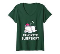 Donna Ice Polar Bear Bears Nap Sleeping Sleep Pigiama Camicia da Notte Maglietta con Collo a V, Verde Foresta, S