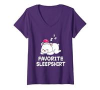 Donna Ice Polar Bear Bears Nap Sleeping Sleep Pigiama Camicia da Notte Maglietta con Collo a V, Viola, S