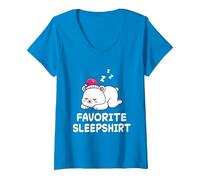 Donna Ice Polar Bear Bears Nap Sleeping Sleep Pigiama Camicia da Notte Maglietta con Collo a V, Zaffiro, S