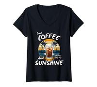 Donna Iced Coffee And Sunshine Retro Summer Beach Vacation Maglietta con Collo a V