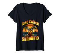 Donna Iced Coffee And Sunshine Retro Summer Beach Vacation Maglietta con Collo a V