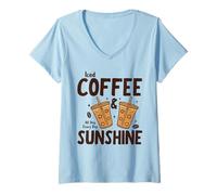 Donna Iced Coffee & Sunshine Every Day all Day Funny Summer Maglietta con Collo a V