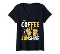 Donna Iced Coffee & Sunshine Every Day all Day Funny Summer Maglietta con Collo a V