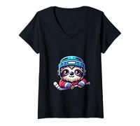 Donna Icehockey Sloth con Casco Divertente Maglietta con Collo a V