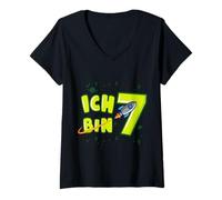 Donna Ich bin 7 Space Rocket Universe Boy Birthday Adventure Maglietta con Collo a V