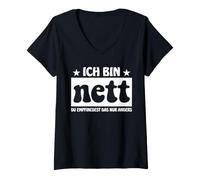 Donna ICH bin Nett Du Senti Das Nur Anders Maglietta con Collo a V