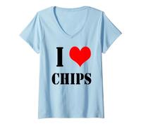 Donna ICH Liebe Liebe patelchips I Love Chips Maglietta con Collo a V