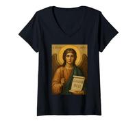 Donna Icon of The Guardian Angel - Orthodox Catholic Maglietta con Collo a V