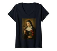 Donna Icona cattolica Romana di St. Rita di Cascia Maglietta con Collo a V