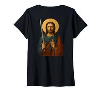 Donna Icona Cristiana ortodossa su Gesù Cristo con la Spada Maglietta con Collo a V