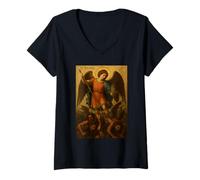 Donna Icona di San Michele l'Arcangelo sconfiggendo Satana Maglietta con Collo a V