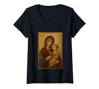 Donna Icona ortodossa della Vergine Maria con Gesù - Theotokos Maglietta con Collo a V