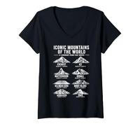 Donna Iconiche Montagne del Mondo leggendario Design Picchi Maglietta con Collo a V