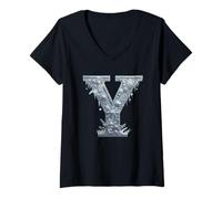 Donna Icy Lettera Y Inverno Design Fiocchi di Neve Maglietta con Collo a V