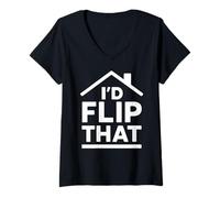 Donna Id Flip Quel Divertente Investitore Immobiliare Agente Agente Immobiliare Profitto Maglietta con Collo a V