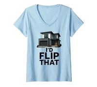 Donna Id Flip Quel Divertente Investitore Immobiliare Agente Agente Immobiliare Profitto Maglietta con Collo a V