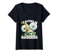 Donna Id Rather Be Gardening Gnome For Summer Dandelion Flower Maglietta con Collo a V