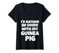 Donna I'd Rather Be Home with My Guinea Pig Tshirt Proprietario Pet Maglietta con Collo a V