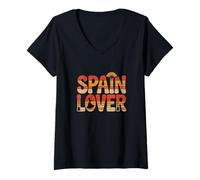 Donna I'd Rather Be in Spain Love Bandiera Spagna Amante Meme Maglietta con Collo a V