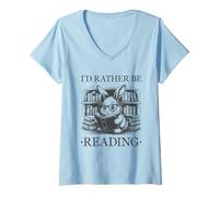 Donna I'd Rather Be Reading Maglietta con Collo a V