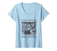Donna I'd Rather Be Reading Maglietta con Collo a V