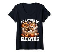 Donna ID Rather Be Sleeping Funny Corgi Fall Puppy for Corgi Dad Maglietta con Collo a V