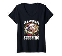Donna ID Rather Be Sleeping Graphic for Cat Dad Funny Christmas Maglietta con Collo a V