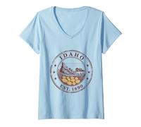 Donna Idaho Vintage State 1890 - Camicia con grafica "Potatoes Farm" Maglietta con Collo a V