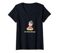 Donna Idea Regalo Divertente per Meditazione e Yoga con Scritta Let That Shit Go Maglietta con Collo a V