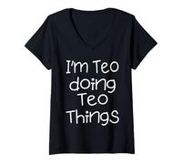 Donna Idea Regalo per Compleanno con Nome I'm TEO Doing Funny Things Maglietta con Collo a V