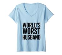 Donna Idea Umoristica Divertente per Il Marito peggiore del Mondo per Gli Uomini Maglietta con Collo a V