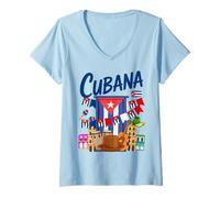 Donna Idee per Abiti con Bandiera Cubana per Donne e Bandiera ispanica di Cuba Maglietta con Collo a V