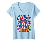 Donna Idee per abiti con bandiera cubana per donne e patrimonio latino cubano Maglietta con Collo a V