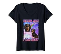 Donna IDK How Much Longer Slay Black Long Haired Dachshund Lover Maglietta con Collo a V