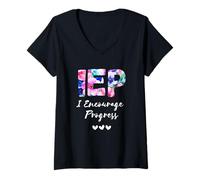 Donna IEP I Encourage Progress Special Education School Teacher Maglietta con Collo a V