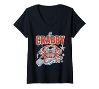 Donna If Crabby Please Return to Beach - Divertente Grafica per Le Vacanze estive Maglietta con Collo a V