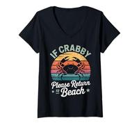 Donna If Crabby Please Return To Beach Divertente Summer Break Graphic Maglietta con Collo a V