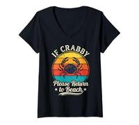 Donna If Crabby Please Return To Beach Divertente Summer Break Graphic Maglietta con Collo a V
