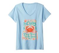 Donna If Crabby Return To Beach Funny Vacation Humor Crab Design Maglietta con Collo a V