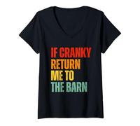 Donna If Cranky Return Me to The Barn Retro Horse Humor Graphic Maglietta con Collo a V