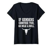 Donna If Genders Confuse You Go Milk a Bull Funny Farm Mucca Vintage Maglietta con Collo a V