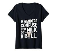 Donna If Genders Confuse You Go Milk A Bull Umorismo LGBTQ Frase Maglietta con Collo a V