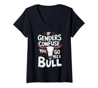 Donna If Genders Confuse You Go Milk A Bull Umorismo Western Toro Maglietta con Collo a V