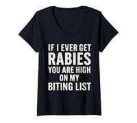 Donna If I Ever Get Rabies Funny Raccoon Biting Quote Maglietta con Collo a V